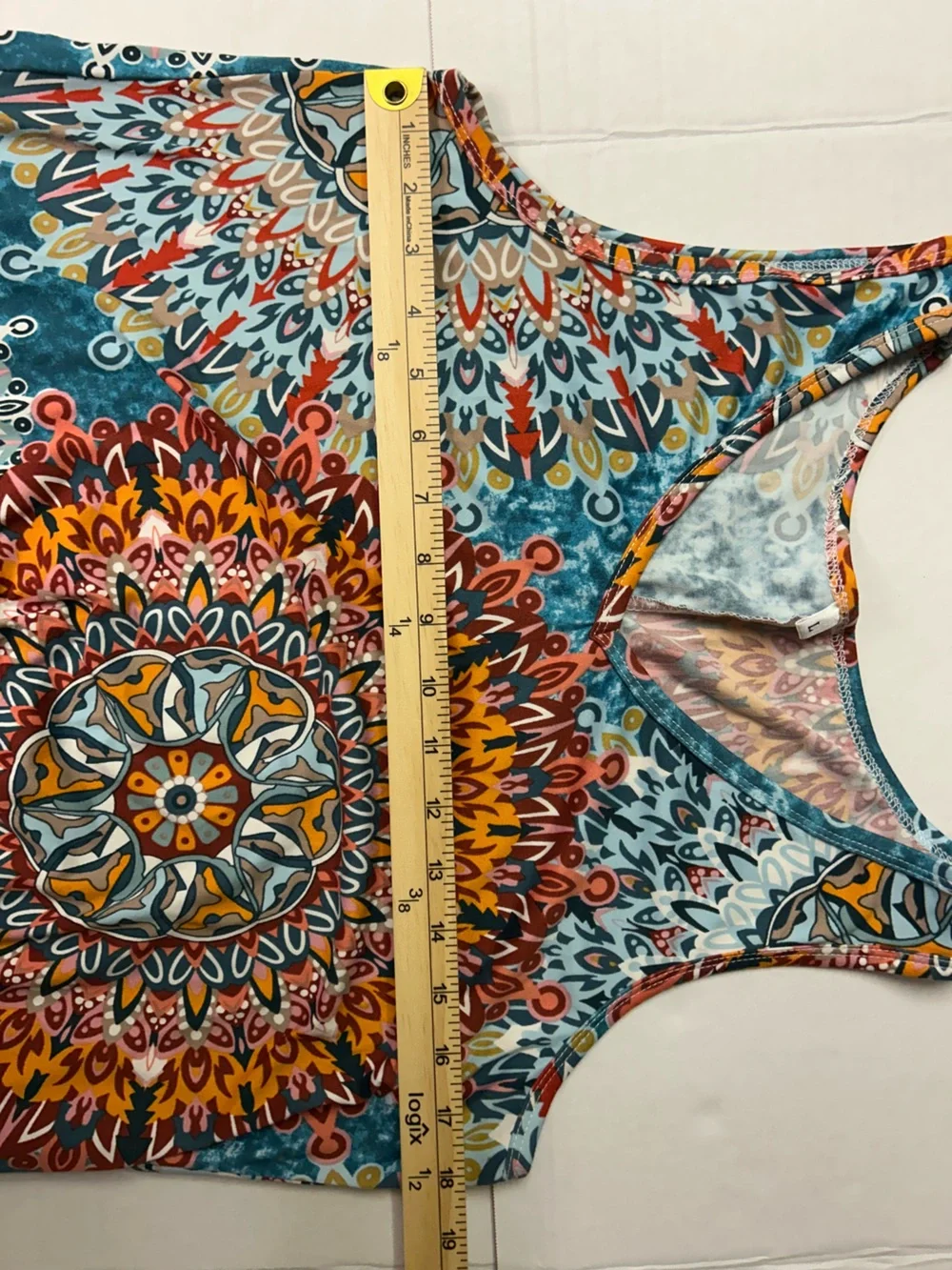 Teal Multicolor Mandala Print Sleeveless Tank Midi Dress size Large w/ pockets - Picture 7 of 7